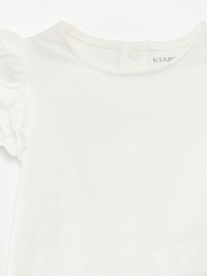 T-shirt à manches courtes volantées blanc - Kiabi