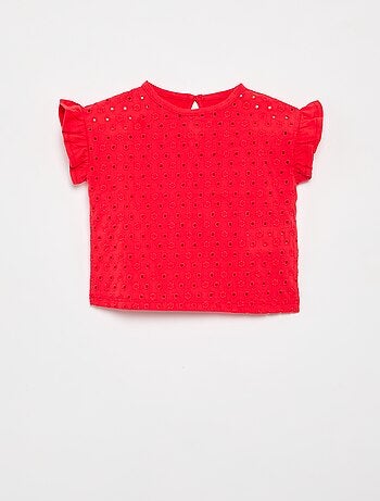 T-shirt à manches courtes volantées et broderies anglaises
