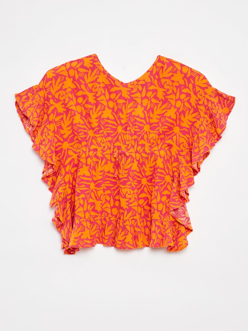 T-shirt à manches courtes volantées Rose - Kiabi
