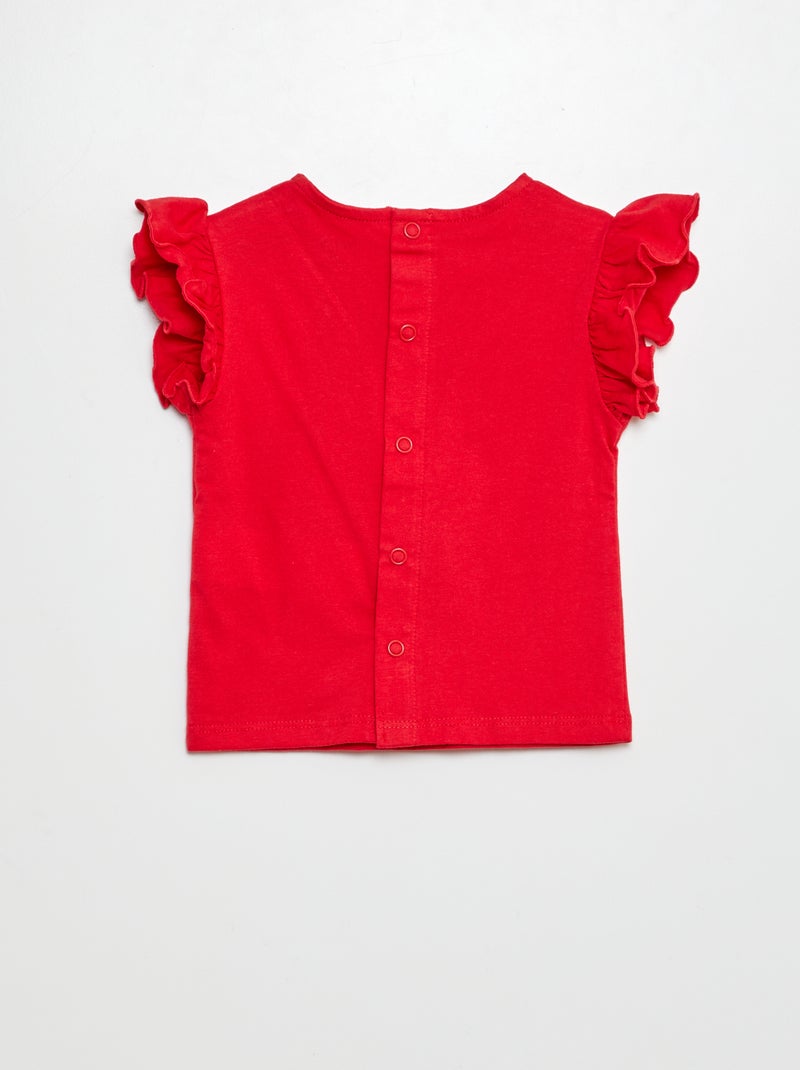 T-shirt à manches courtes volantées ROUGE - Kiabi
