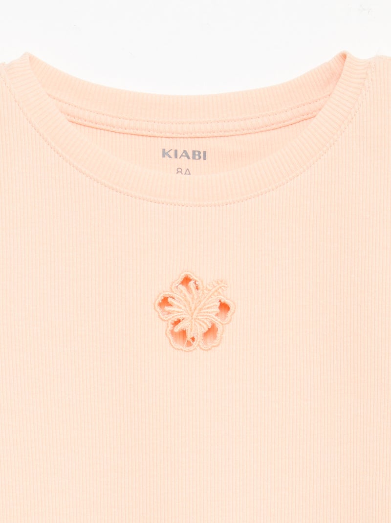 T-shirt à manches courtesavec forme ajourée Orange - Kiabi