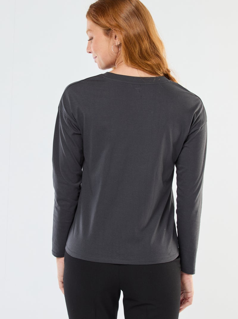 T-shirt à manches longue et col rond Gris - Kiabi