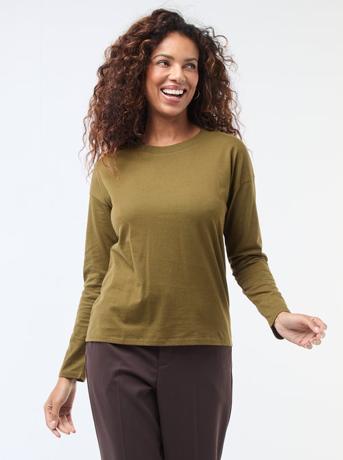 T-shirt à manches longue et col rond - Kiabi