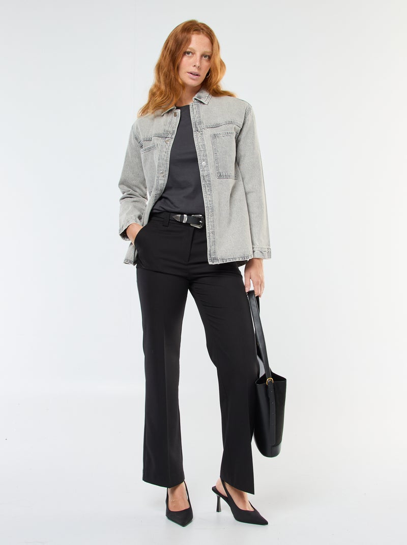 T-shirt à manches longue et col rond Noir - Kiabi