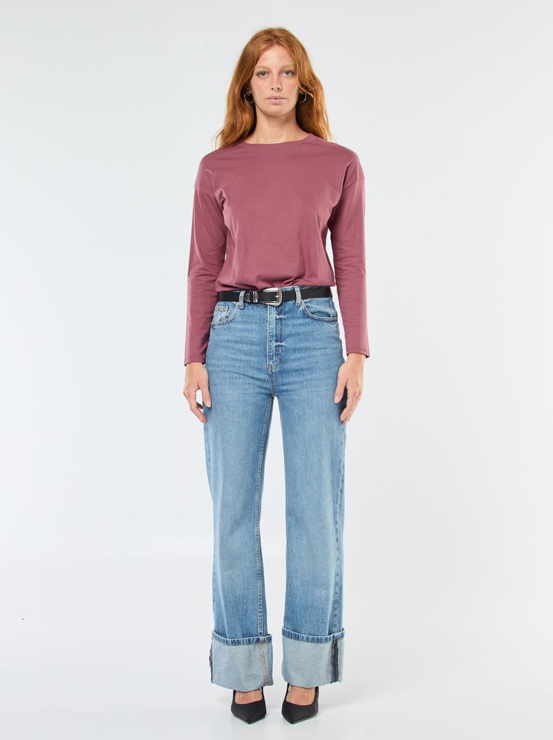 T-shirt à manches longue et col rond Rose - Kiabi