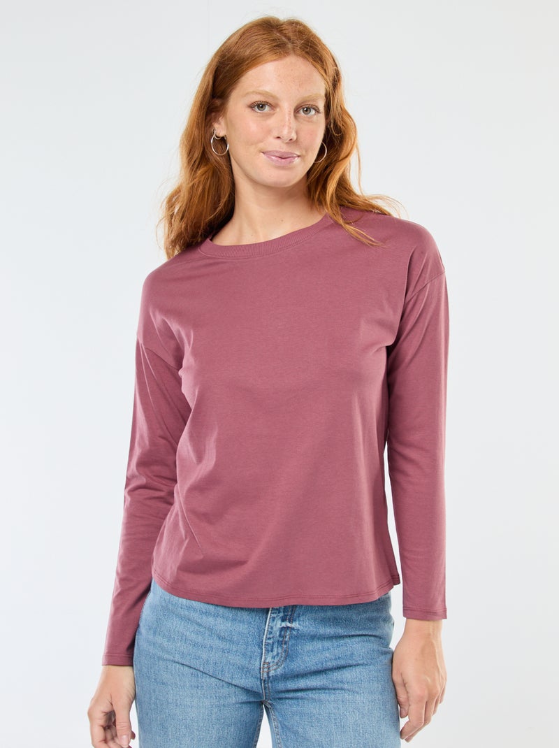 T-shirt à manches longue et col rond Rose - Kiabi