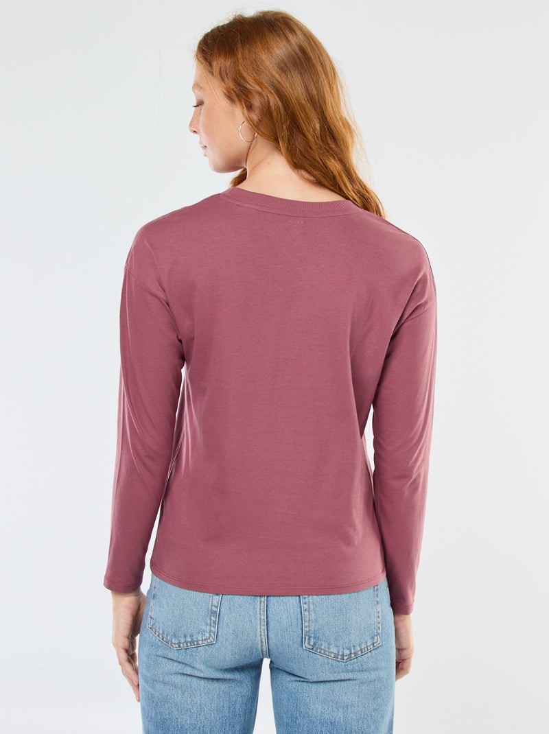T-shirt à manches longue et col rond Rose - Kiabi