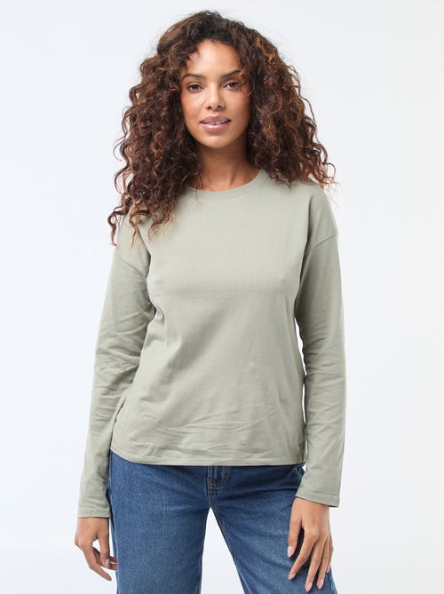 T-shirt à manches longue et col rond - Kiabi