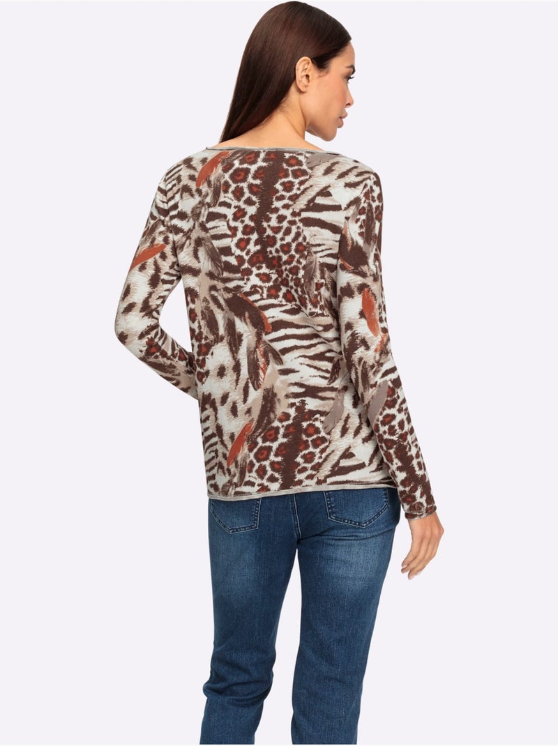 T-shirt à Manches Longues - Taille Standard - Helline Beige - Kiabi