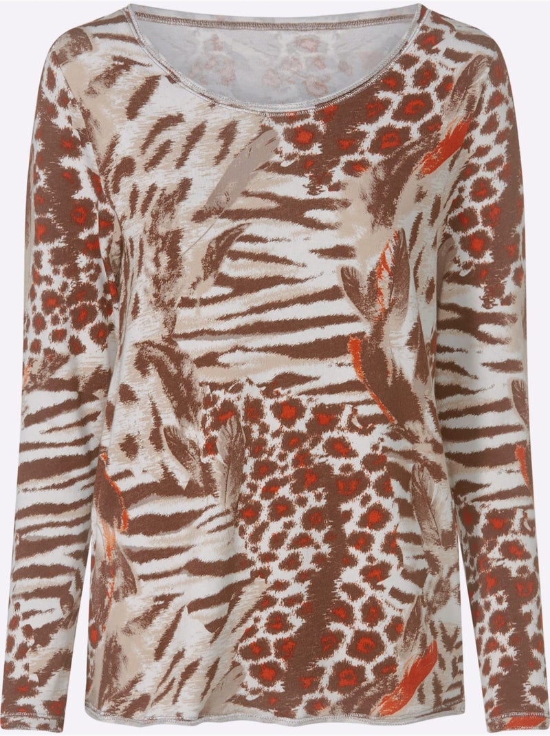 T-shirt à Manches Longues - Taille Standard - Helline Beige - Kiabi