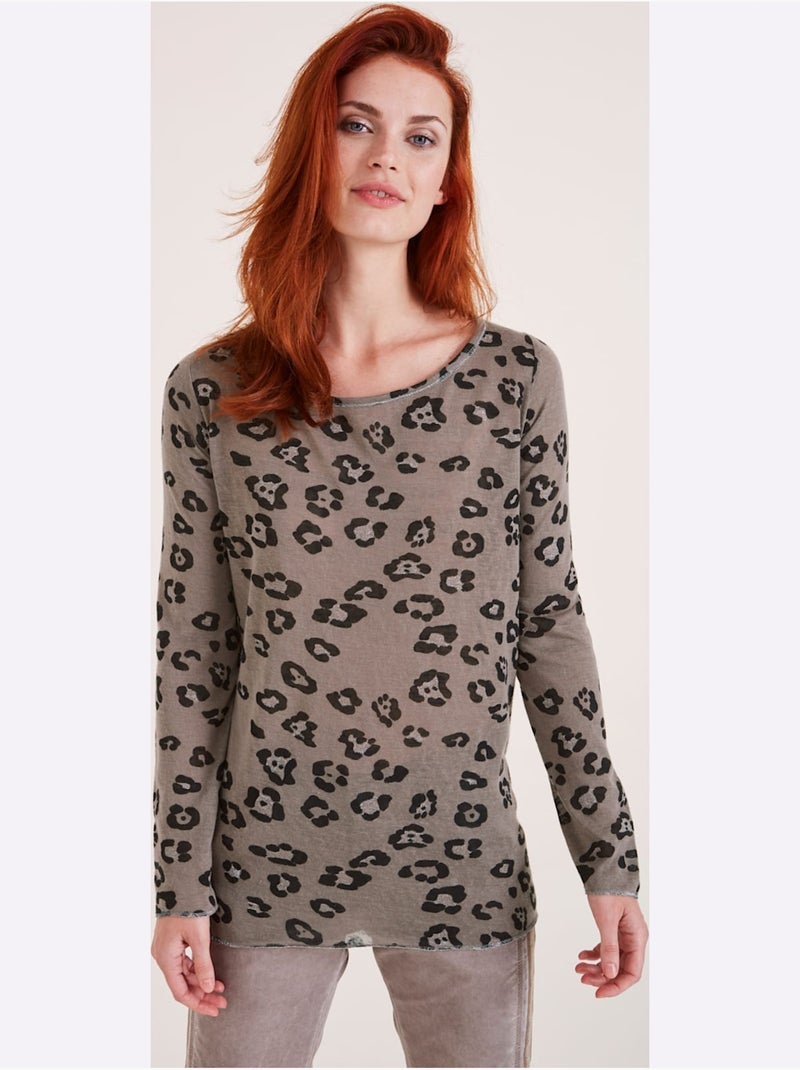 T-shirt à Manches Longues - Taille Standard - Helline Gris taupe - Kiabi