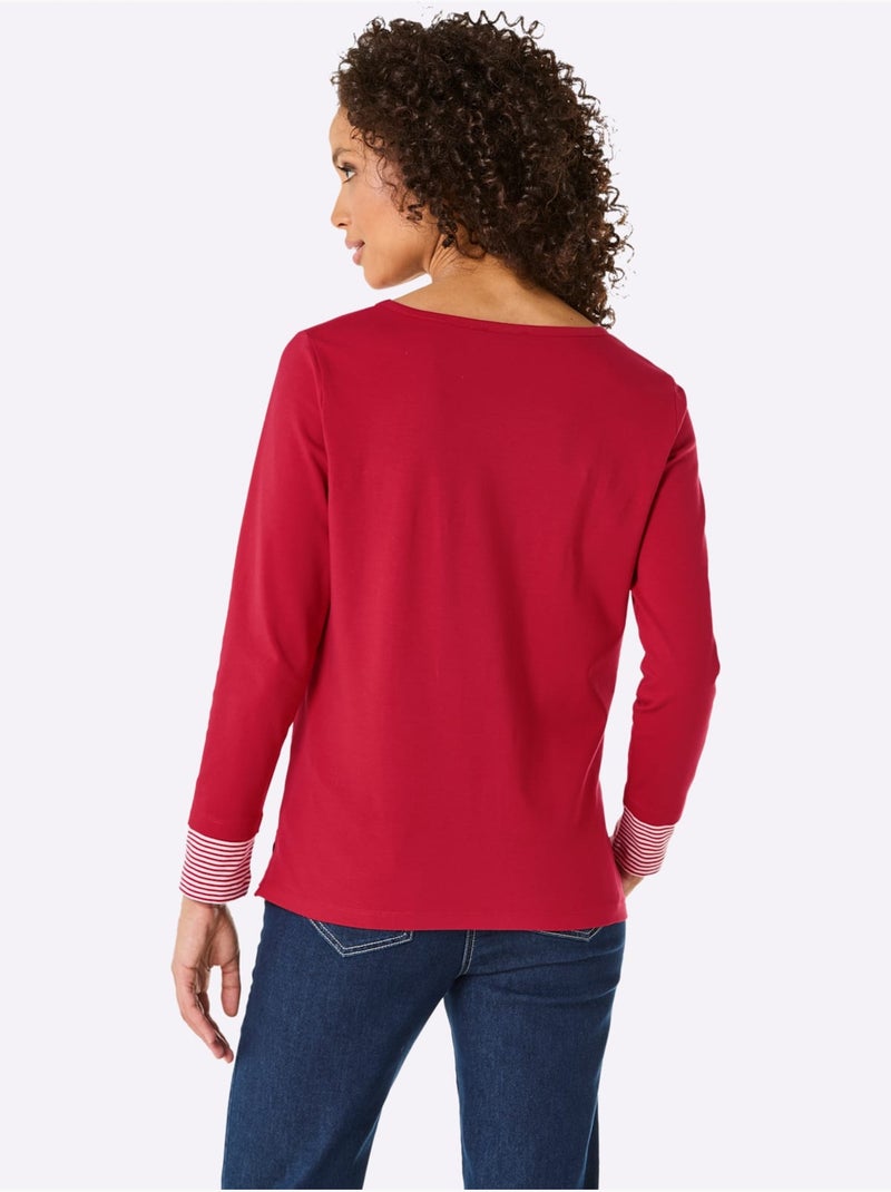 T-shirt à Manches Longues - Taille Standard - Helline Rouge - Kiabi