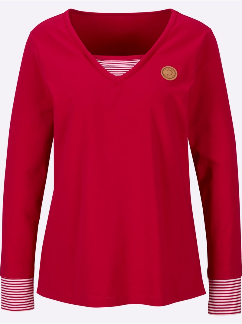 T-shirt à Manches Longues - Taille Standard - Helline Rouge - Kiabi
