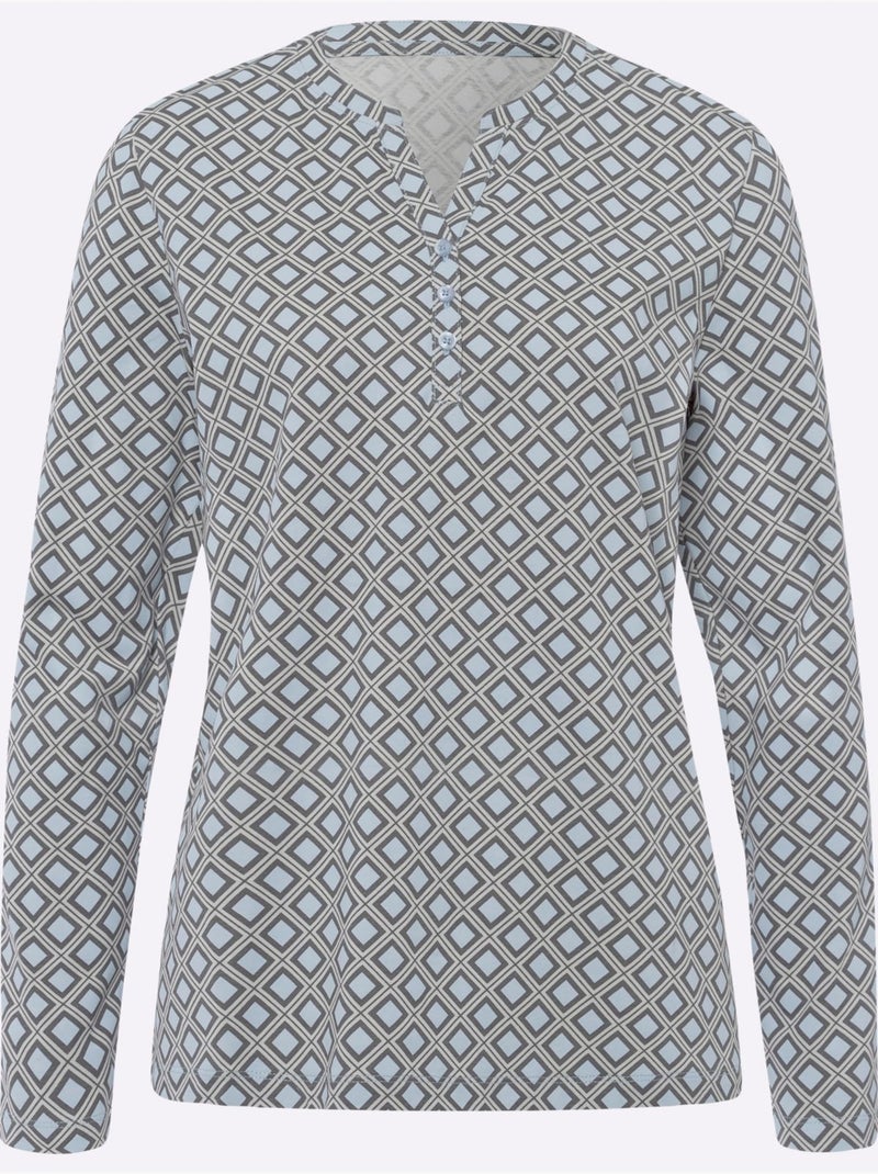 T-shirt à Manches Longues 100% Coton - Taille Standard - Helline Gris Bleu ciel - Kiabi