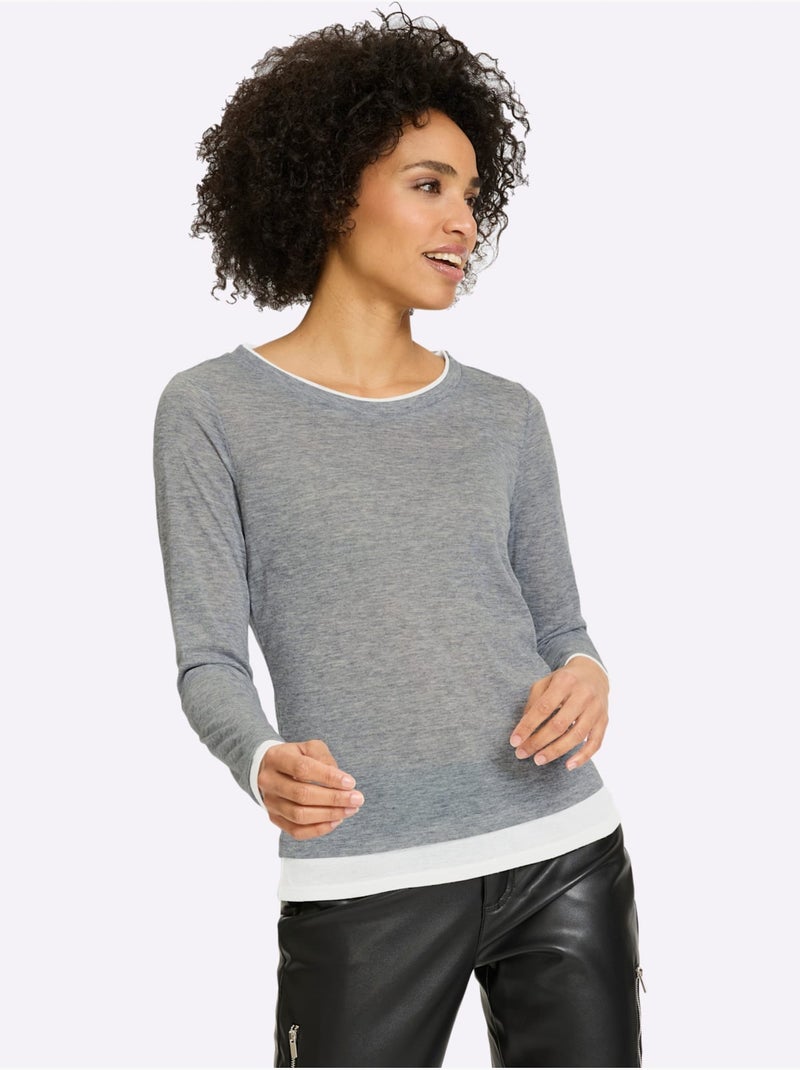 T-shirt à Manches Longues 2 En 1 Look 2 En 1 - Taille Standard - Helline Gris chiné - Kiabi