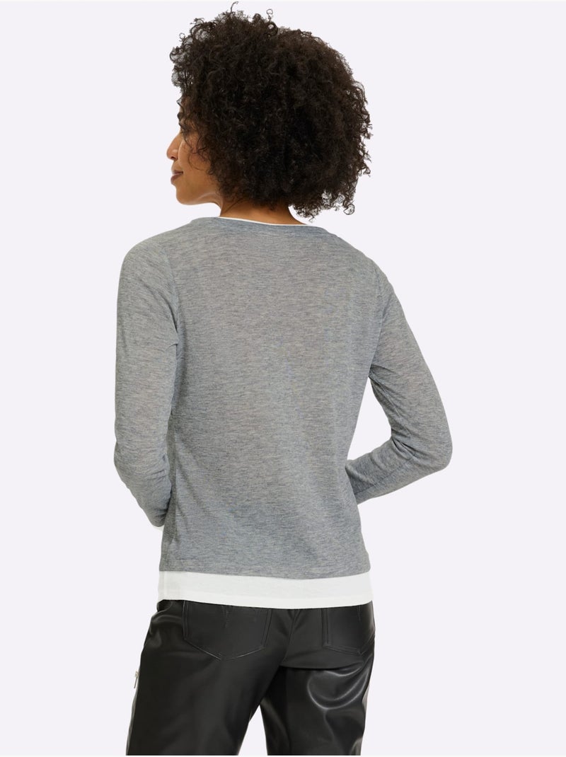 T-shirt à Manches Longues 2 En 1 Look 2 En 1 - Taille Standard - Helline Gris chiné - Kiabi