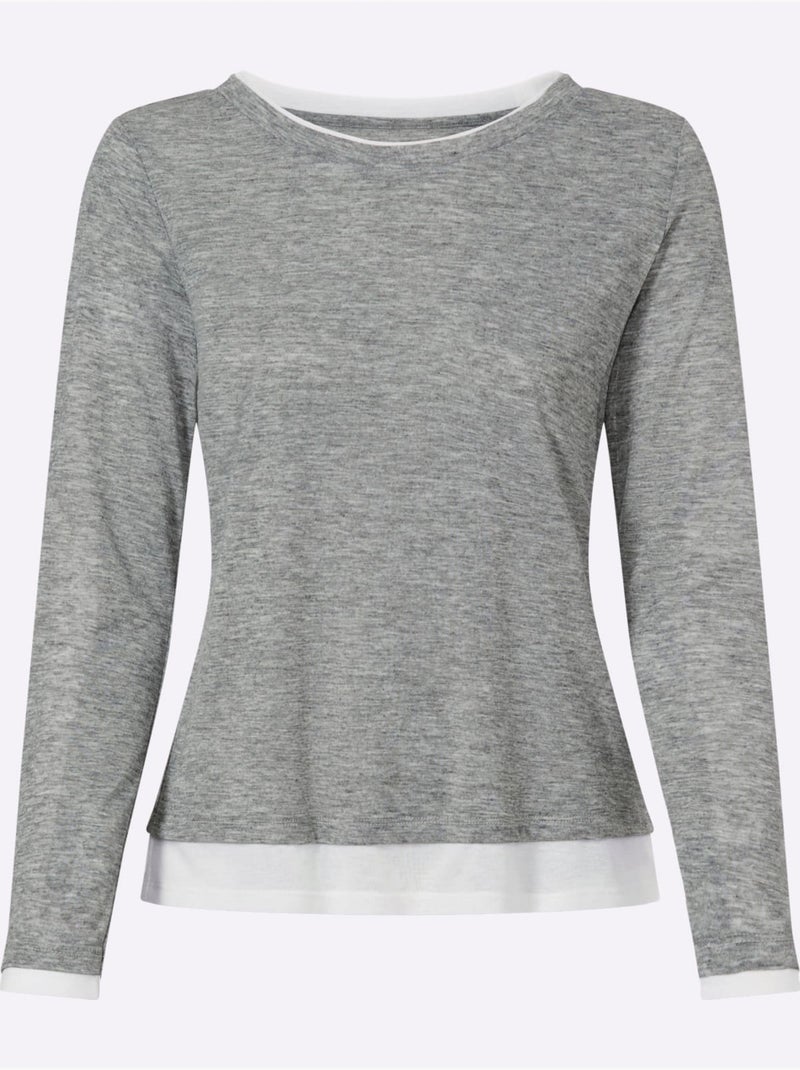 T-shirt à Manches Longues 2 En 1 Look 2 En 1 - Taille Standard - Helline Gris chiné - Kiabi