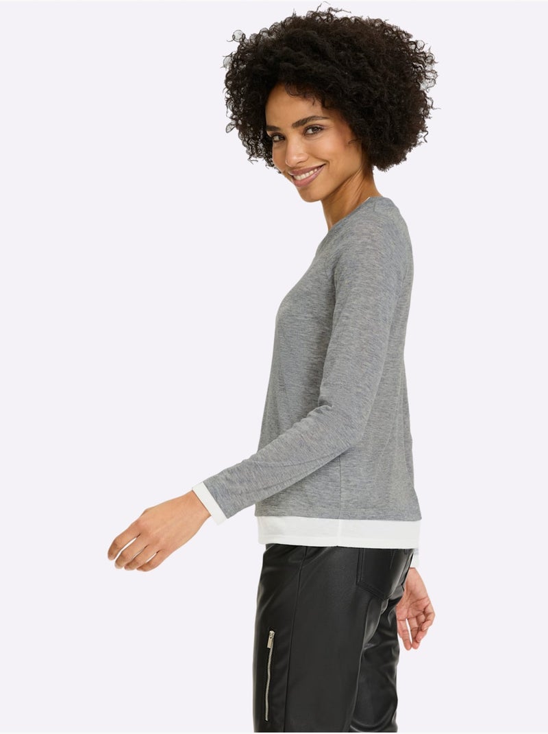 T-shirt à Manches Longues 2 En 1 Look 2 En 1 - Taille Standard - Helline Gris chiné - Kiabi
