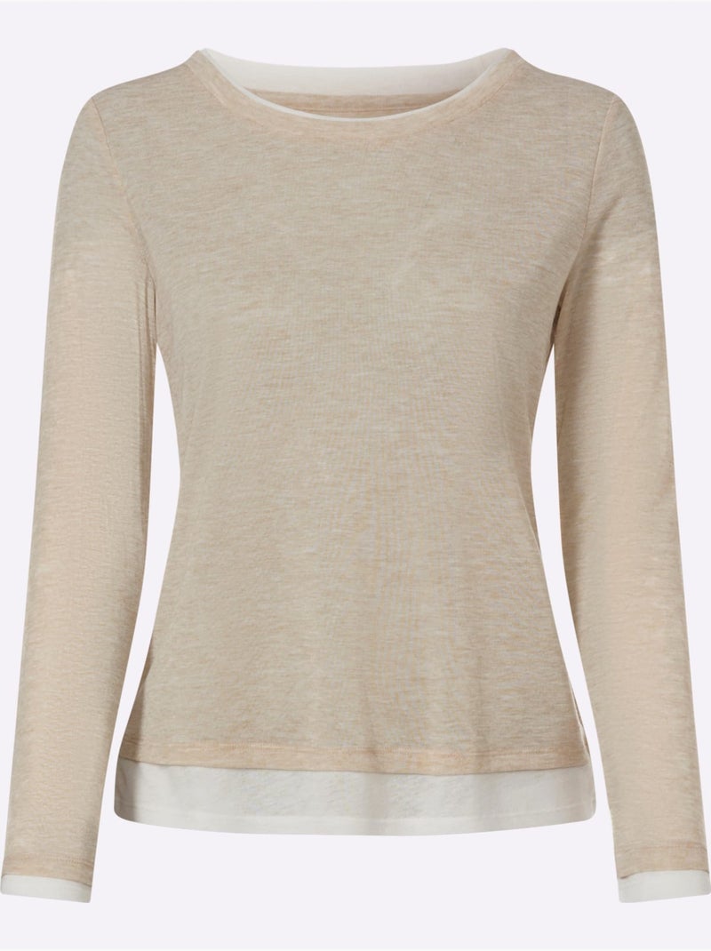 T-shirt à Manches Longues 2 En 1 Look 2 En 1 - Taille Standard - Helline Sable - Kiabi