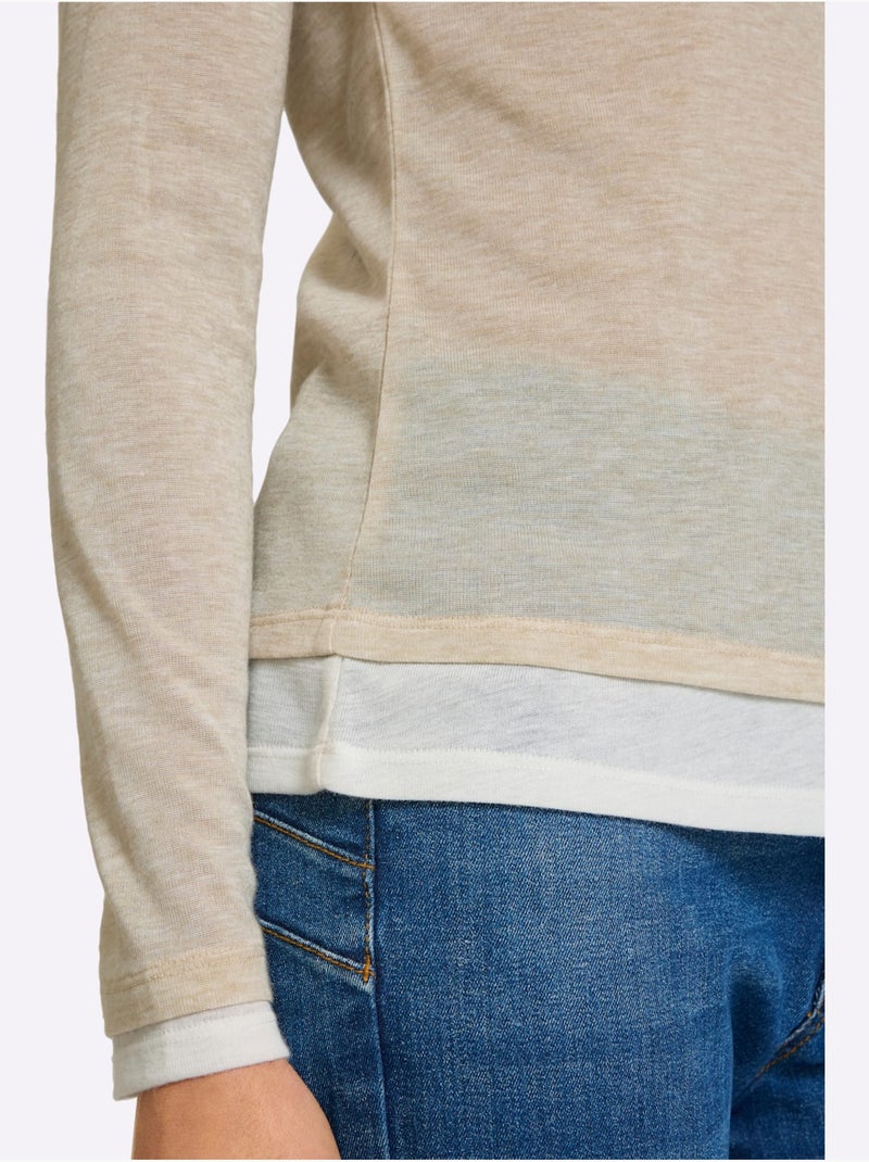 T-shirt à Manches Longues 2 En 1 Look 2 En 1 - Taille Standard - Helline Sable - Kiabi