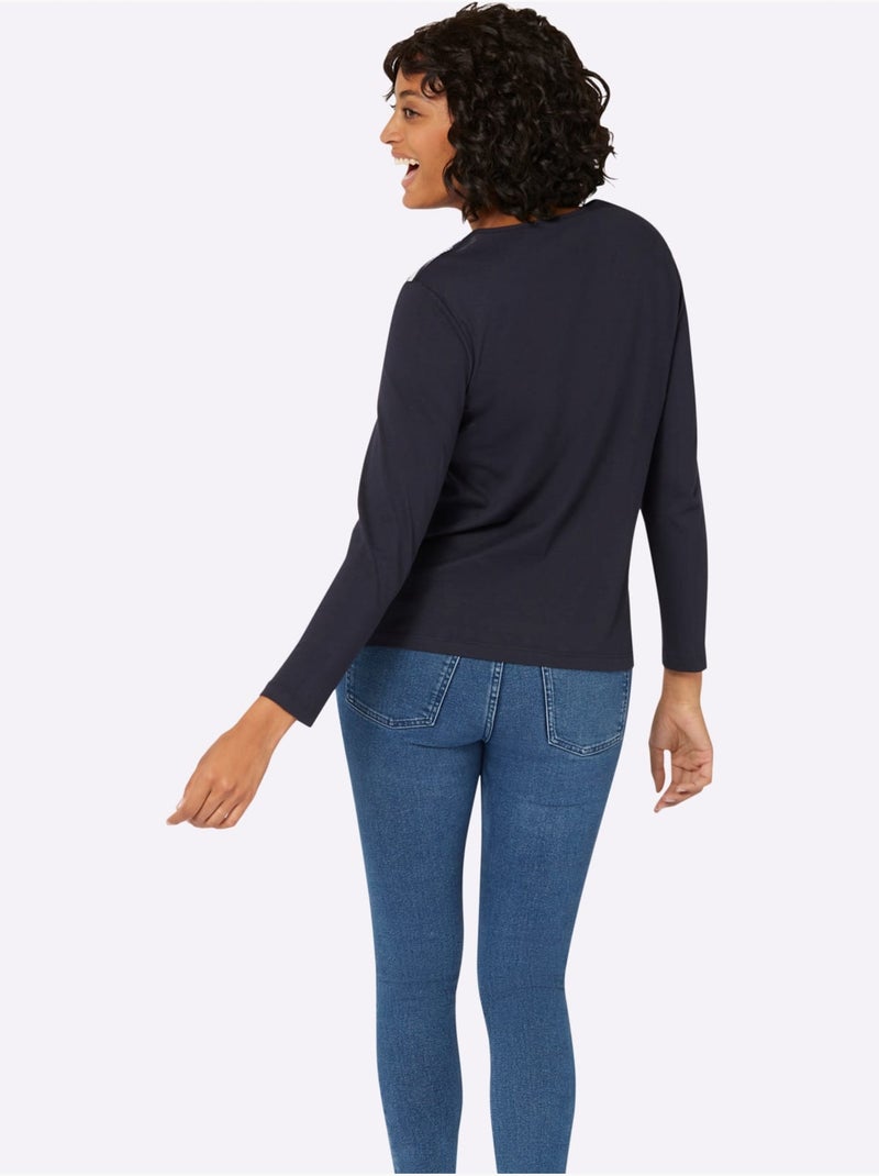 T-shirt à manches longues 50% coton - taille standard - witt Bleu Bleu marine - Kiabi