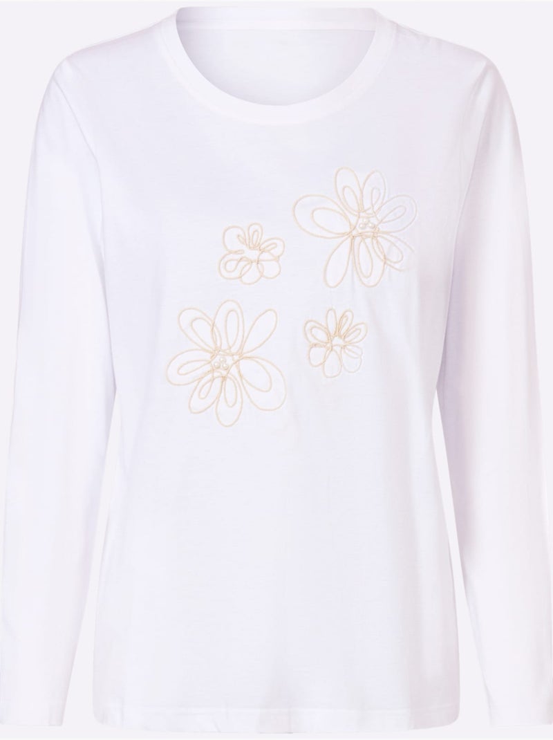 T-shirt à Manches Longues 50% Coton - Taille Standard - Witt Ecru - Kiabi