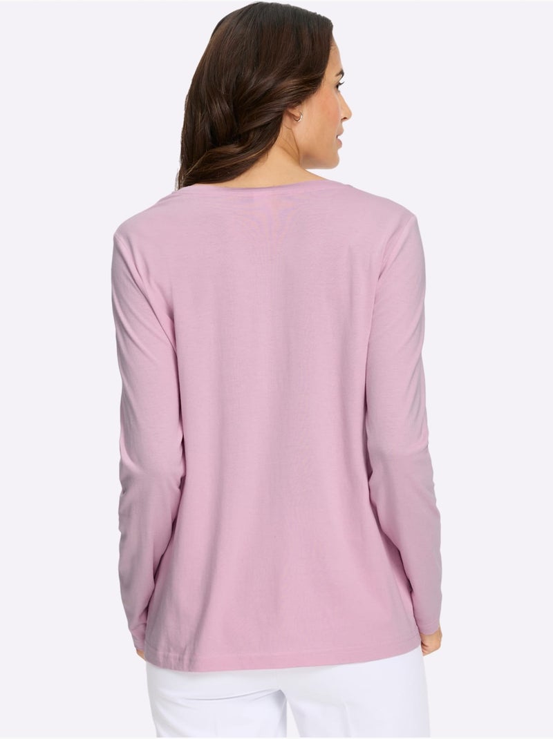 T-shirt à Manches Longues 50% Coton - Taille Standard - Witt Rose - Kiabi