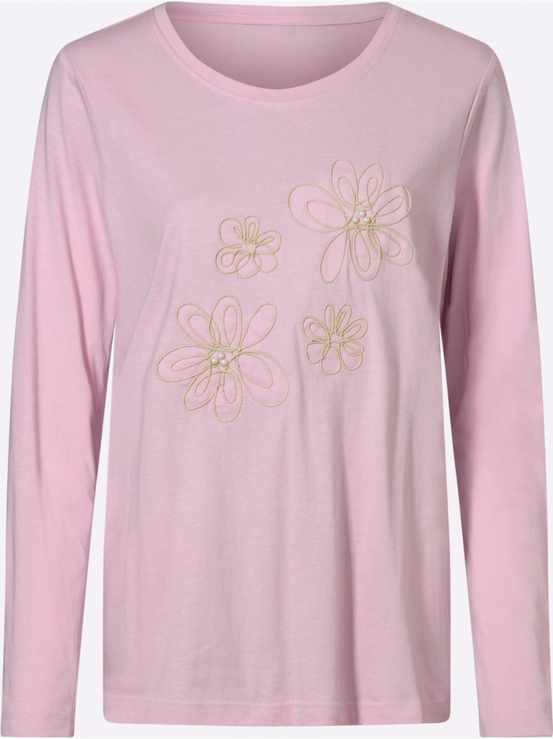 T-shirt à Manches Longues 50% Coton - Taille Standard - Witt Rose - Kiabi