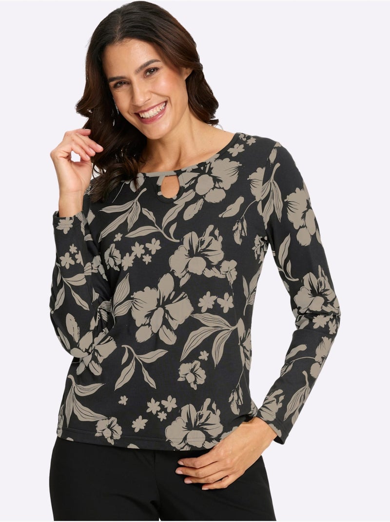 T-shirt à Manches Longues 50% Coton Et 50% Modal - Taille Standard - Witt Noir Jaune - Kiabi