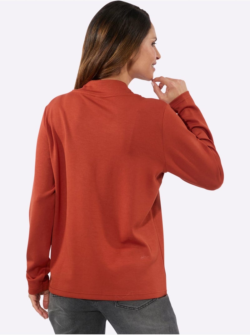 T-shirt à Manches Longues 50% Modal - Taille Standard - Witt Orange/Rouge - Kiabi