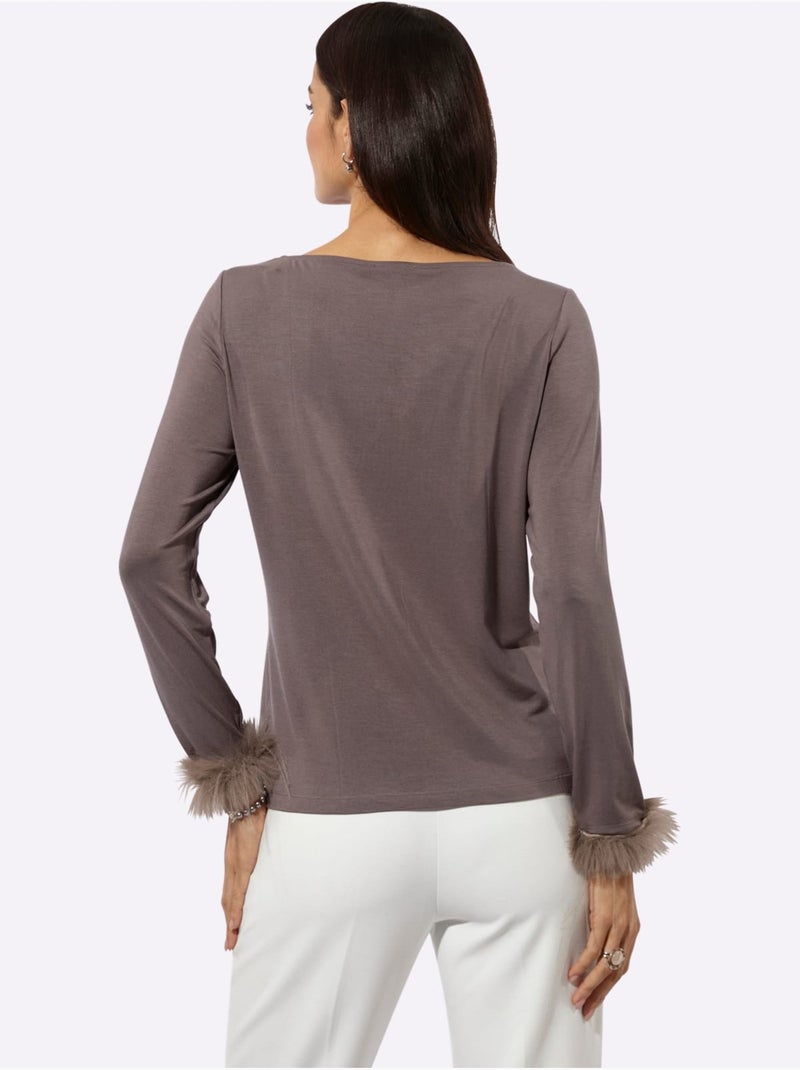 T-shirt à manches longues 95% modal - taille standard - helline Gris taupe - Kiabi