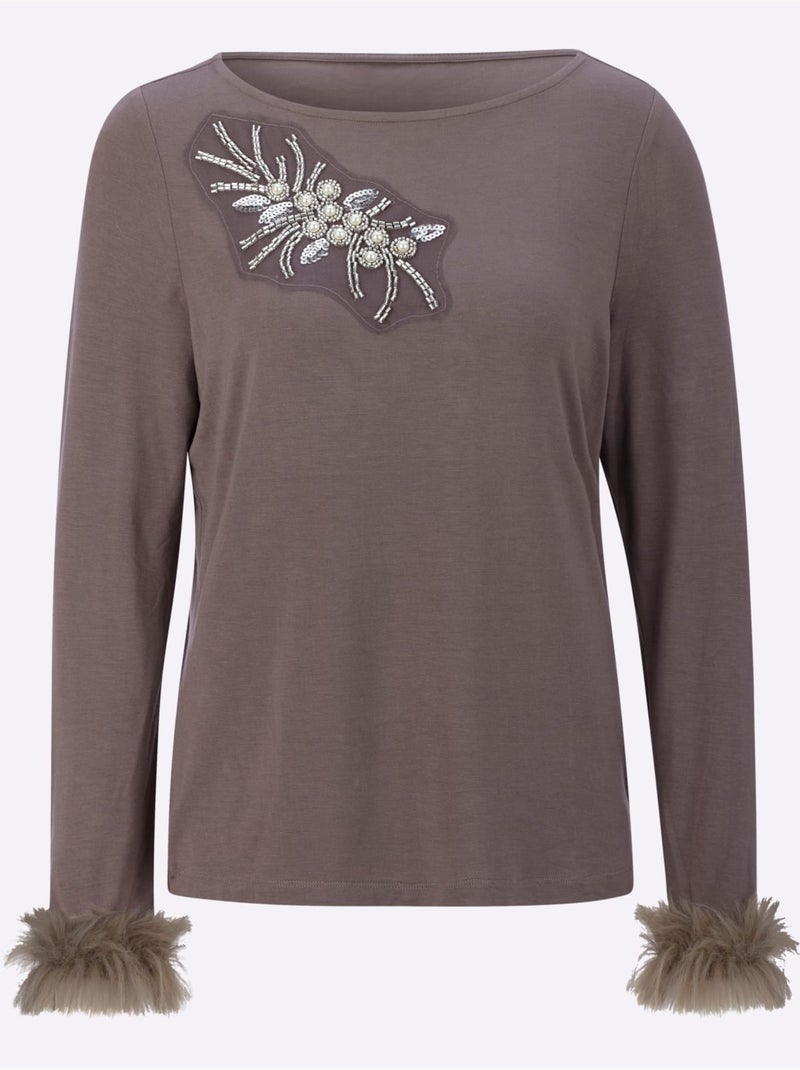 T-shirt à manches longues 95% modal - taille standard - helline Gris taupe - Kiabi