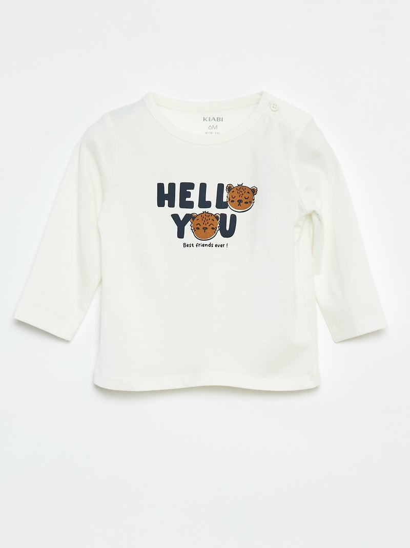 T-shirt à manches longues avec animation Blanc - Kiabi