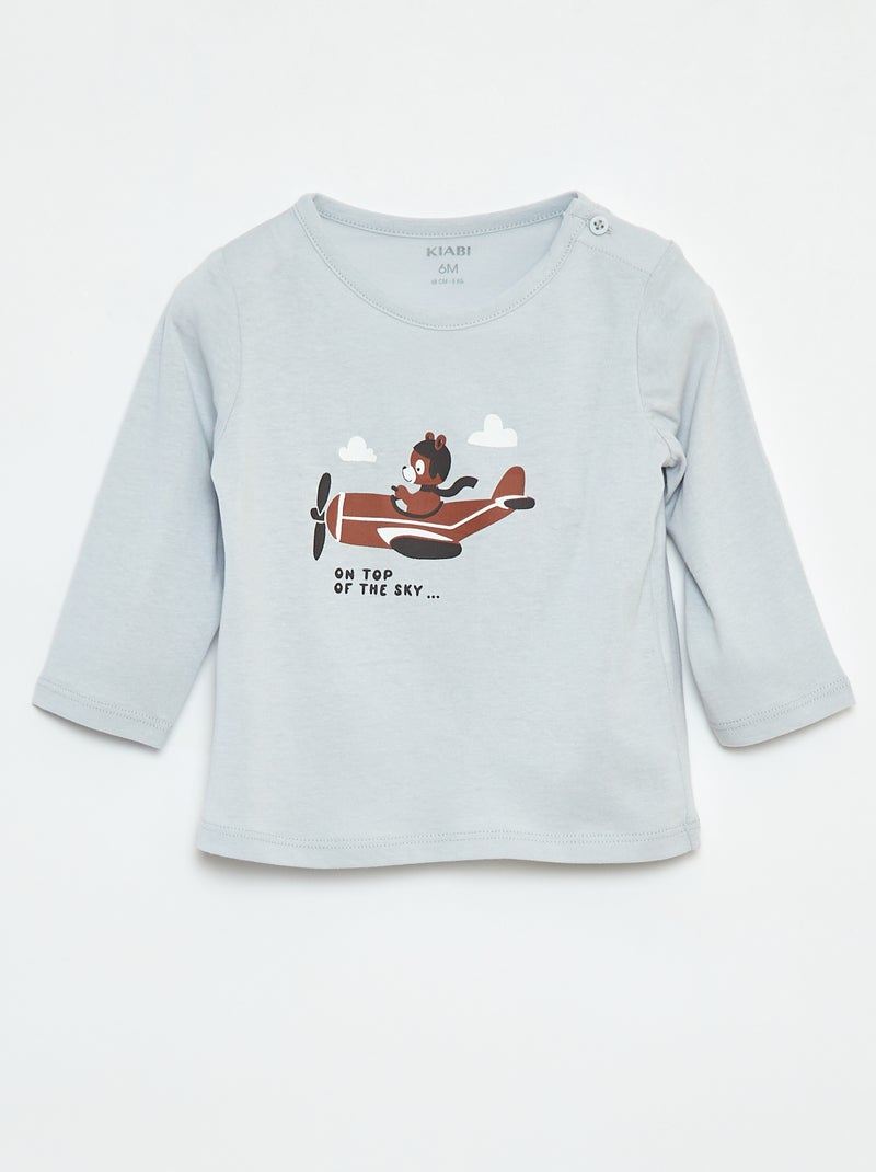 T-shirt à manches longues avec animation Bleu - Kiabi