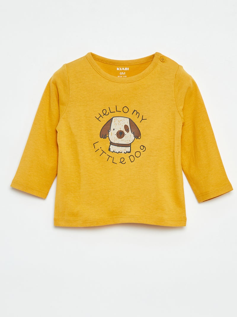 T-shirt à manches longues avec animation Jaune - Kiabi