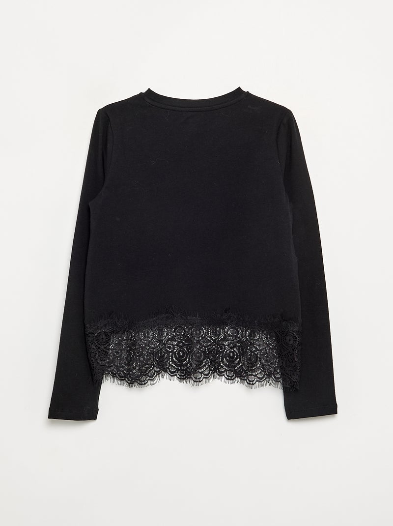 T-shirt à manches longues avec bas en dentelle Noir - Kiabi