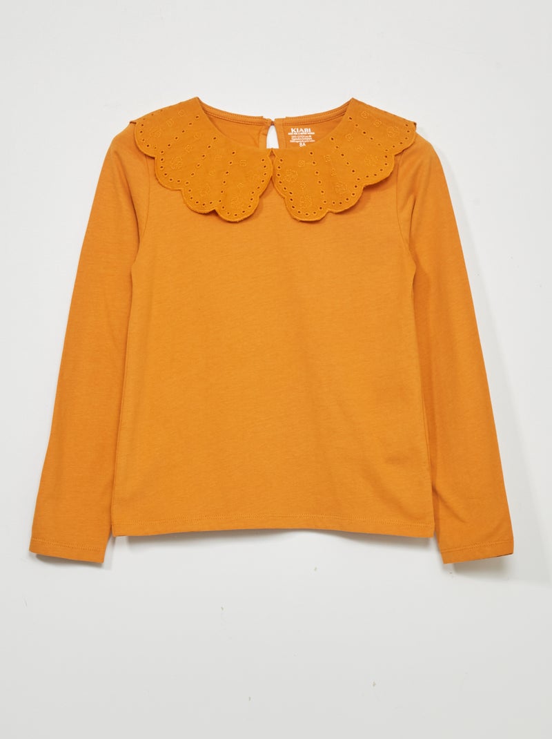 T-shirt à manches longues avec broderie anglaise Jaune - Kiabi