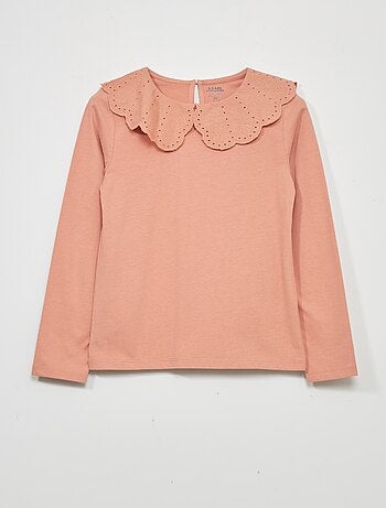 T-shirt à manches longues avec broderie anglaise - Kiabi