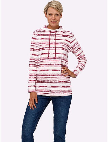 T-shirt à manches longues avec lien à nouer et rayures - taille standard - moda vilona