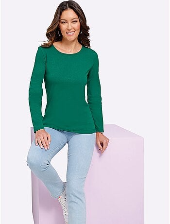 T-shirt à manches longues avec col rond et coupe simple - Taille standard - Moda Vilona
