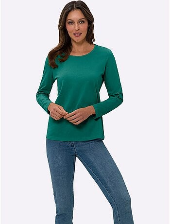 T-shirt à manches longues avec col rond et coupe simple - Taille standard - Moda Vilona