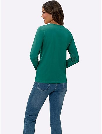 T-shirt à manches longues avec col rond et coupe simple - Taille standard - Moda Vilona