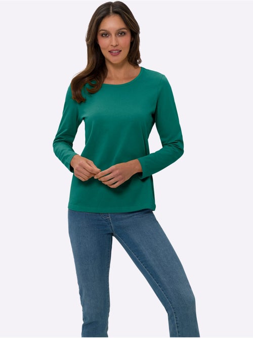 T-shirt à manches longues avec col arrondi et coupe ajustée - Taille standard - Moda Vilona - Kiabi T-shirt à manches longues avec col arrondi et coupe ajustée - Taille standard - Moda Vilona - Kiabi