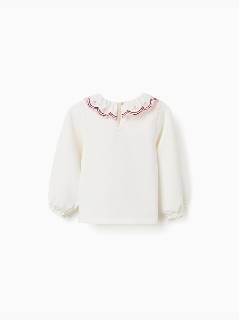 T-shirt à manches longues avec col brodé Beige clair - Kiabi