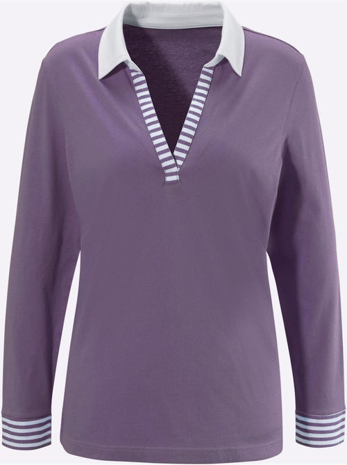 T-shirt à manches longues avec col chemise et rayures contrastées - taille standard - moda vilona - Kiabi T-shirt à manches longues avec col chemise et rayures contrastées - taille standard - moda vilona - Kiabi