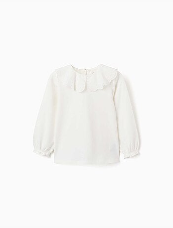 T-shirt à manches longues avec col en broderie anglaise