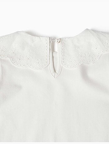T-shirt à manches longues avec col en broderie anglaise