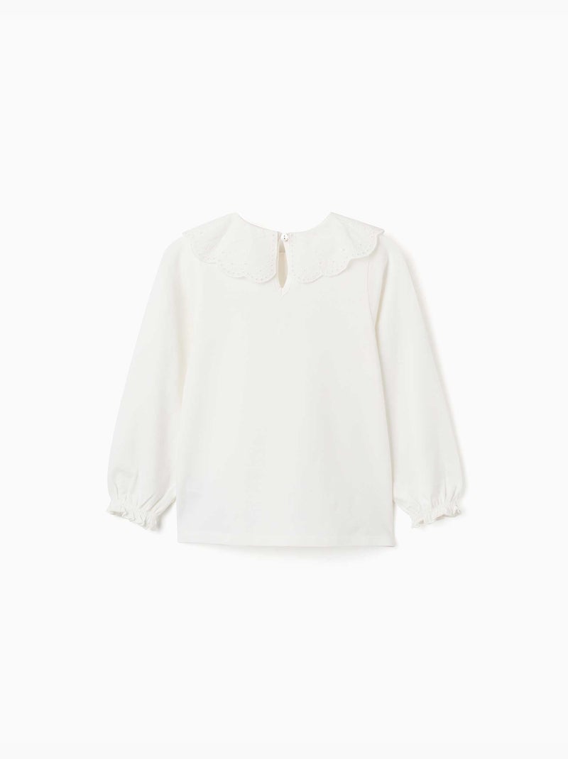 T-shirt à manches longues avec col en broderie anglaise Blanc - Kiabi