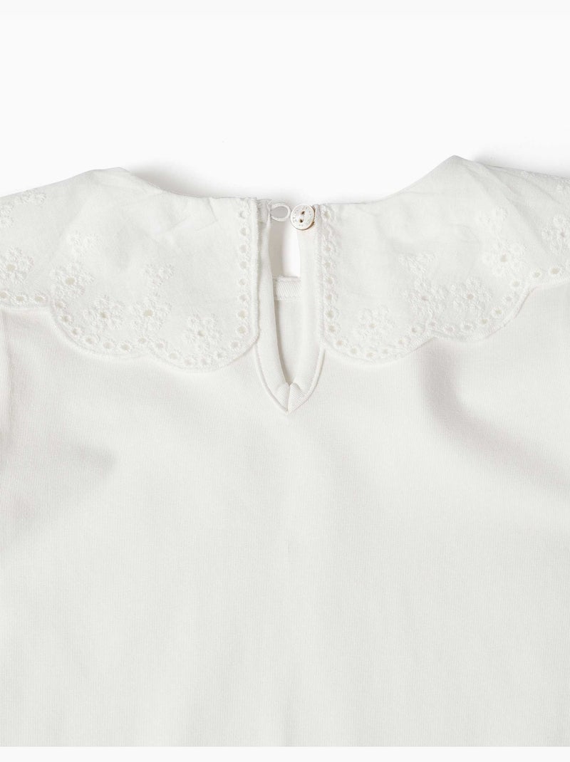 T-shirt à manches longues avec col en broderie anglaise Blanc - Kiabi