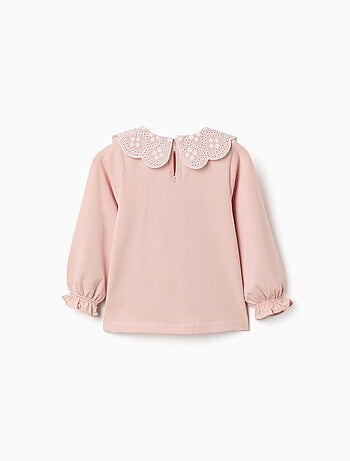 T-shirt à manches longues avec col en broderie anglaise